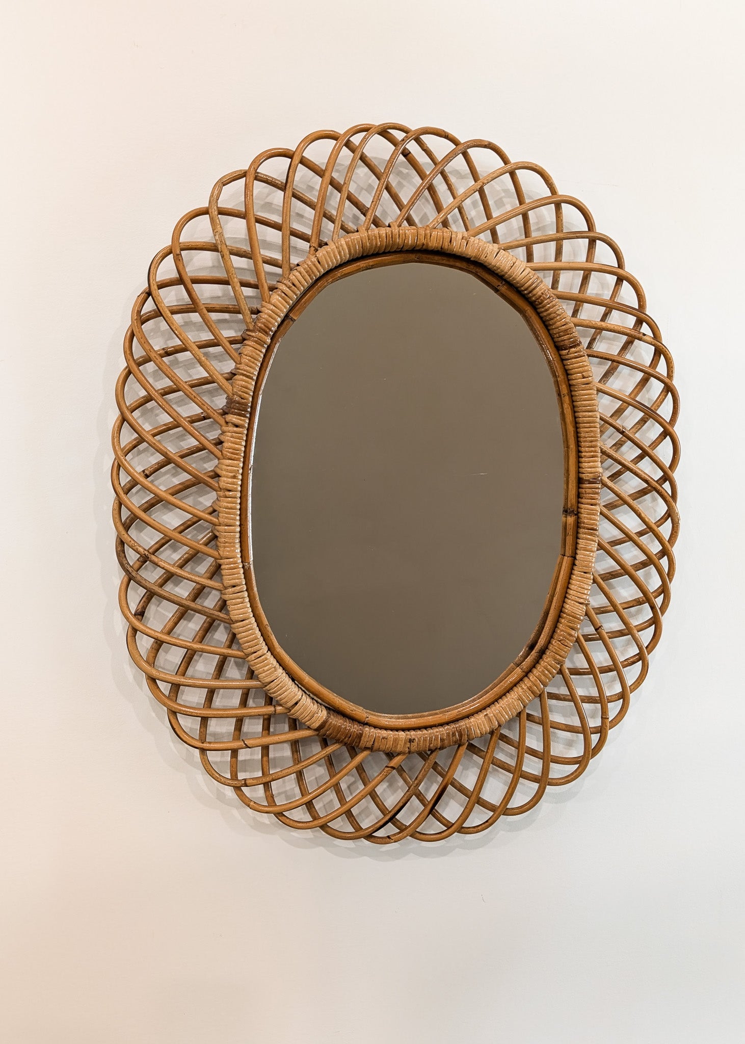 Vintage Franco Albini-style Rattan Oval Mirror