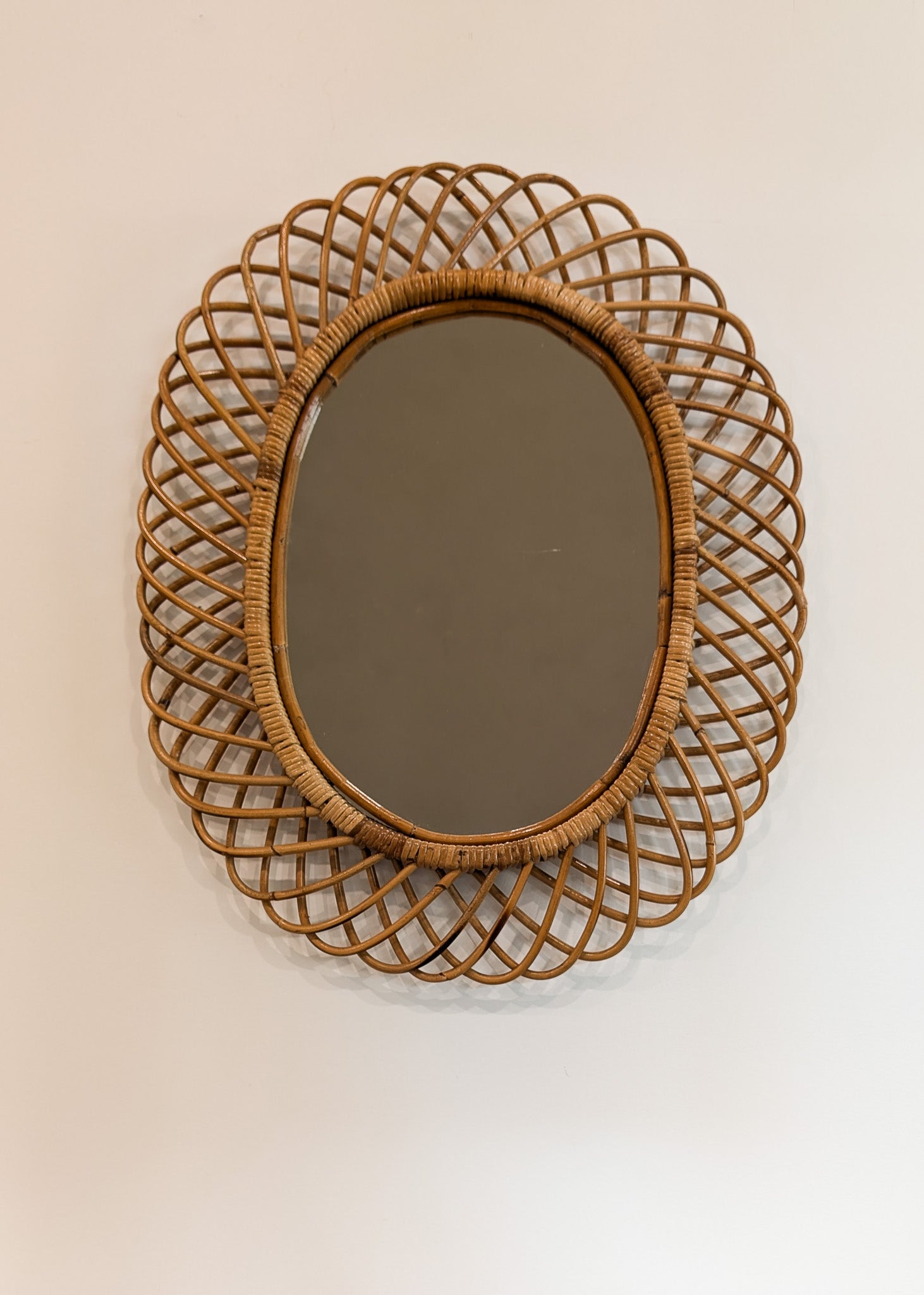 Vintage Franco Albini-style Rattan Oval Mirror