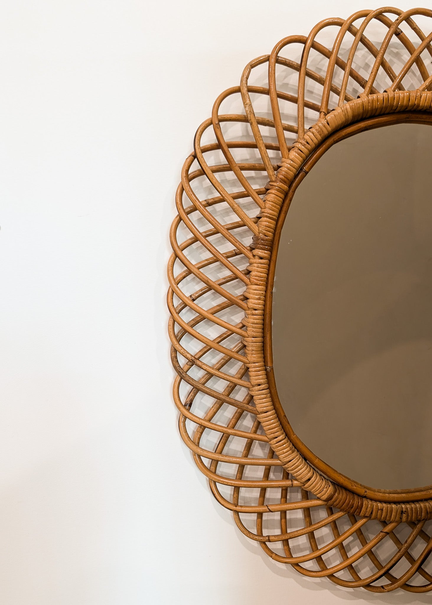 Vintage Franco Albini-style Rattan Oval Mirror