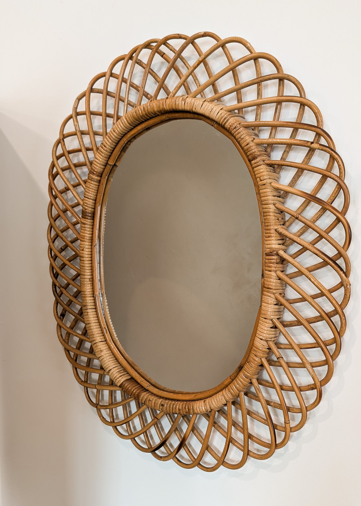 Vintage Franco Albini-style Rattan Oval Mirror