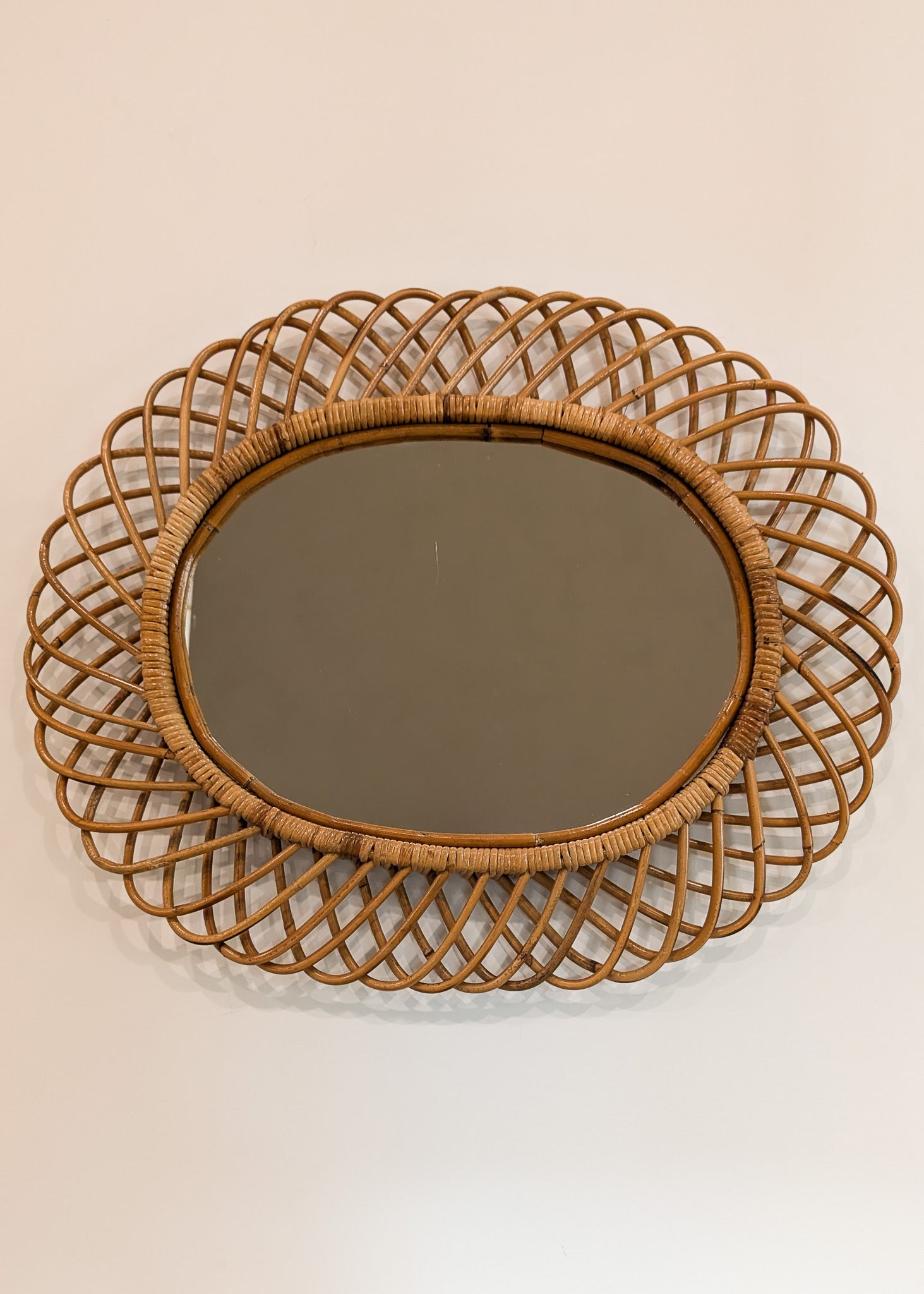 Vintage Franco Albini-style Rattan Oval Mirror