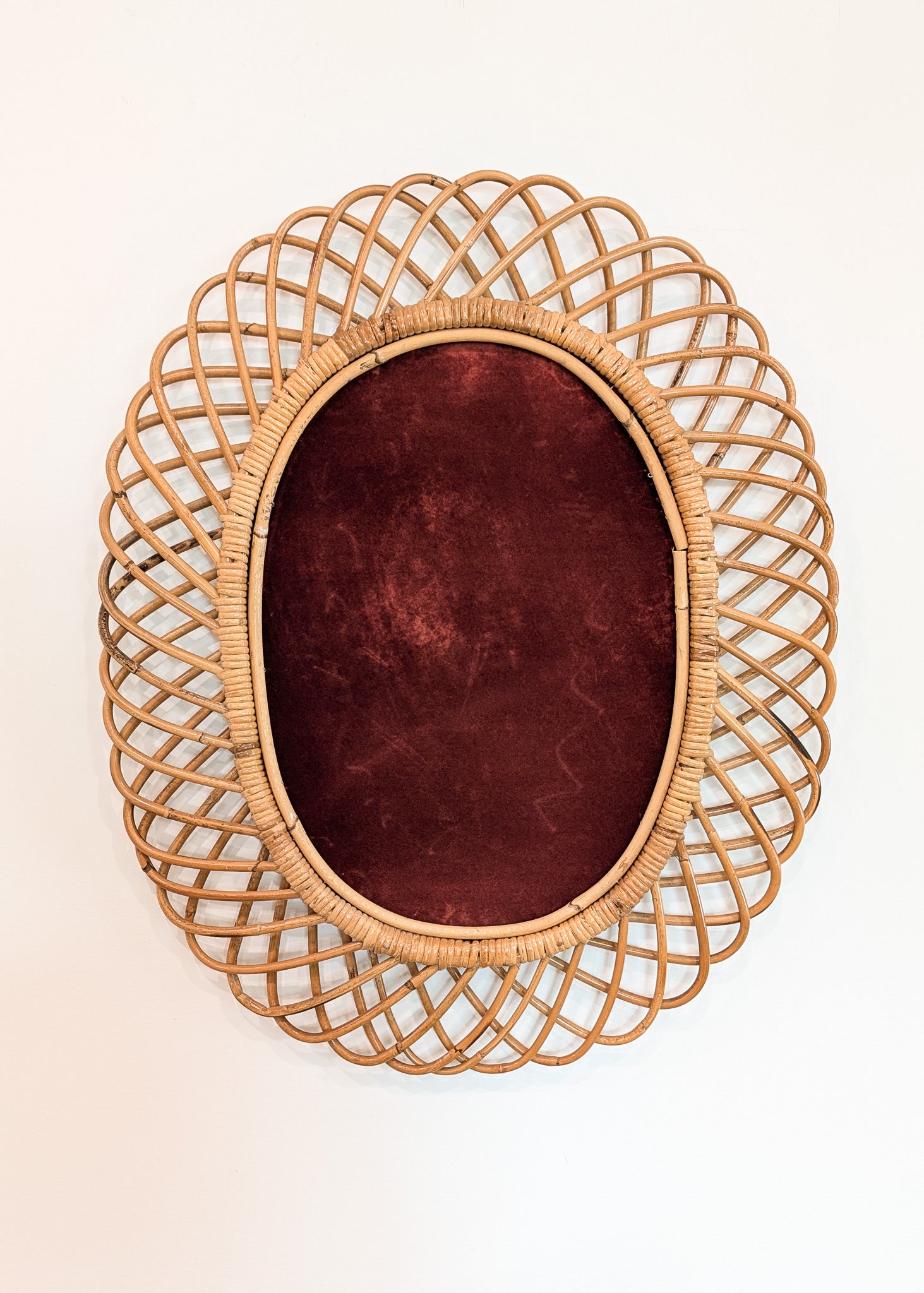 Vintage Franco Albini-style Rattan Oval Mirror