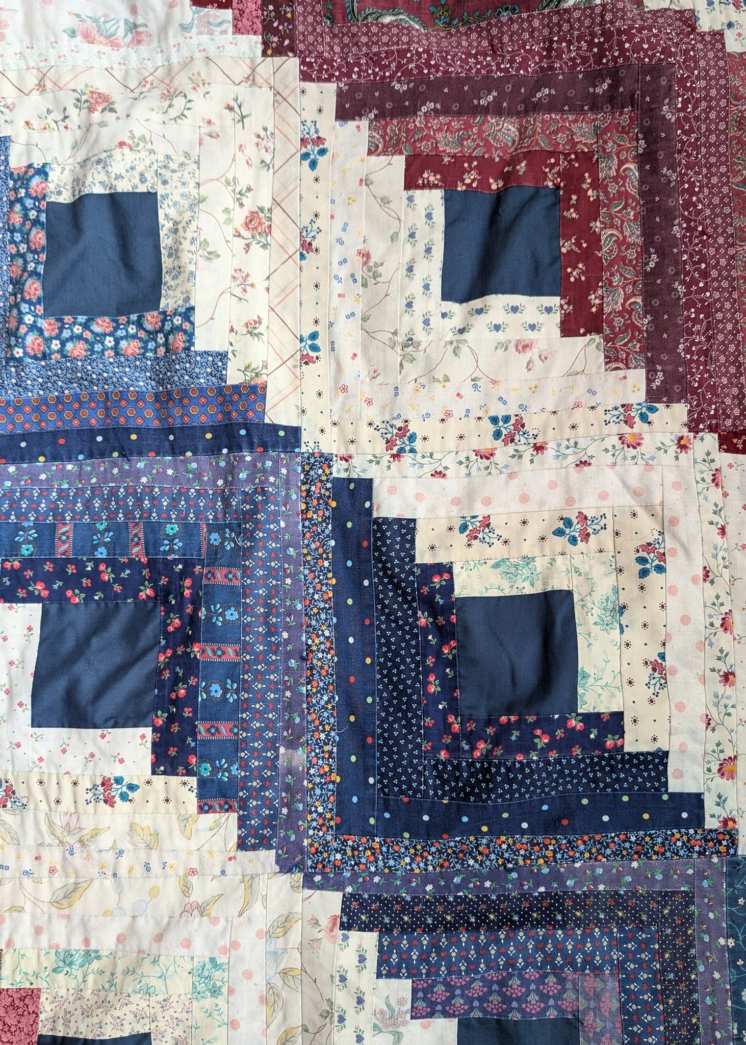 Vintage Log Cabin Straight Furrows Quilt