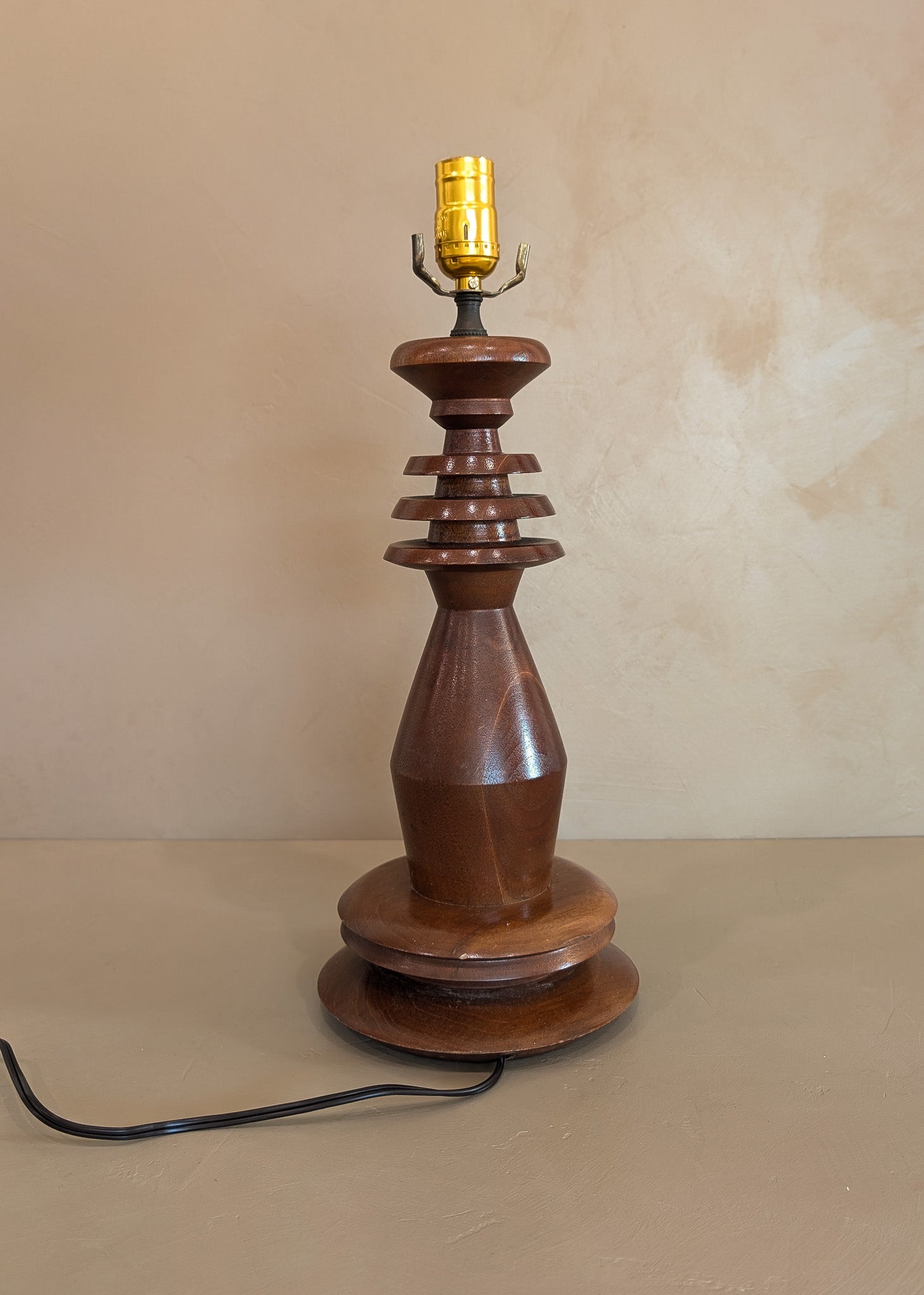 Vintage Hand-turned Geometric Wooden Lamp