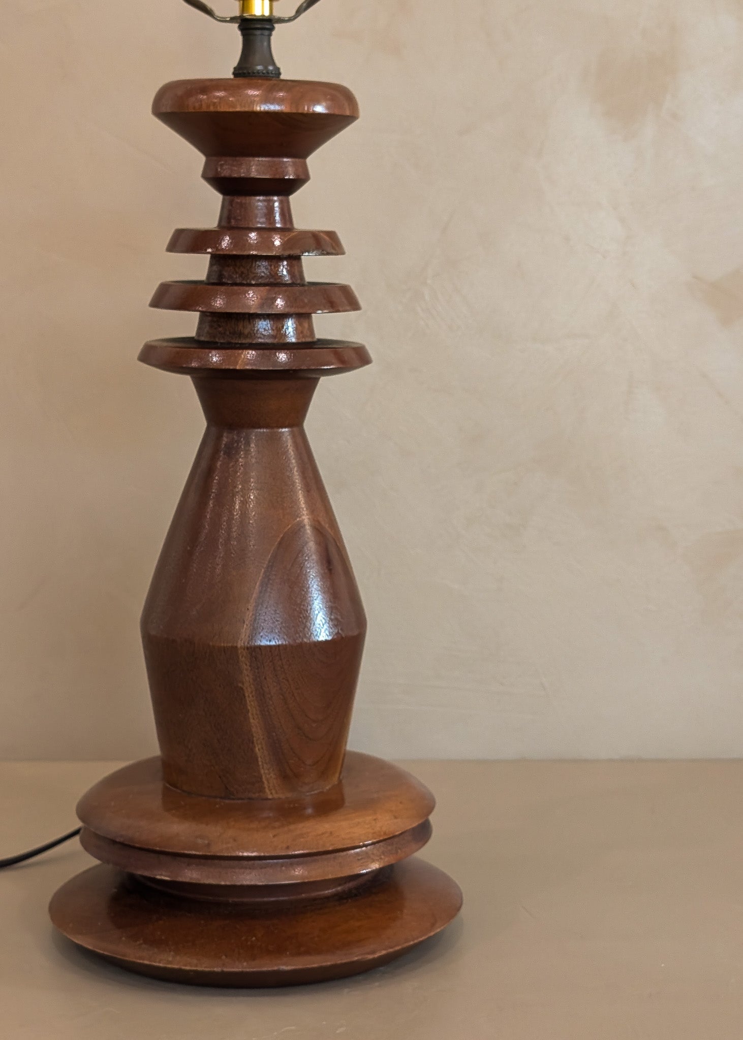 Vintage Hand-turned Geometric Wooden Lamp