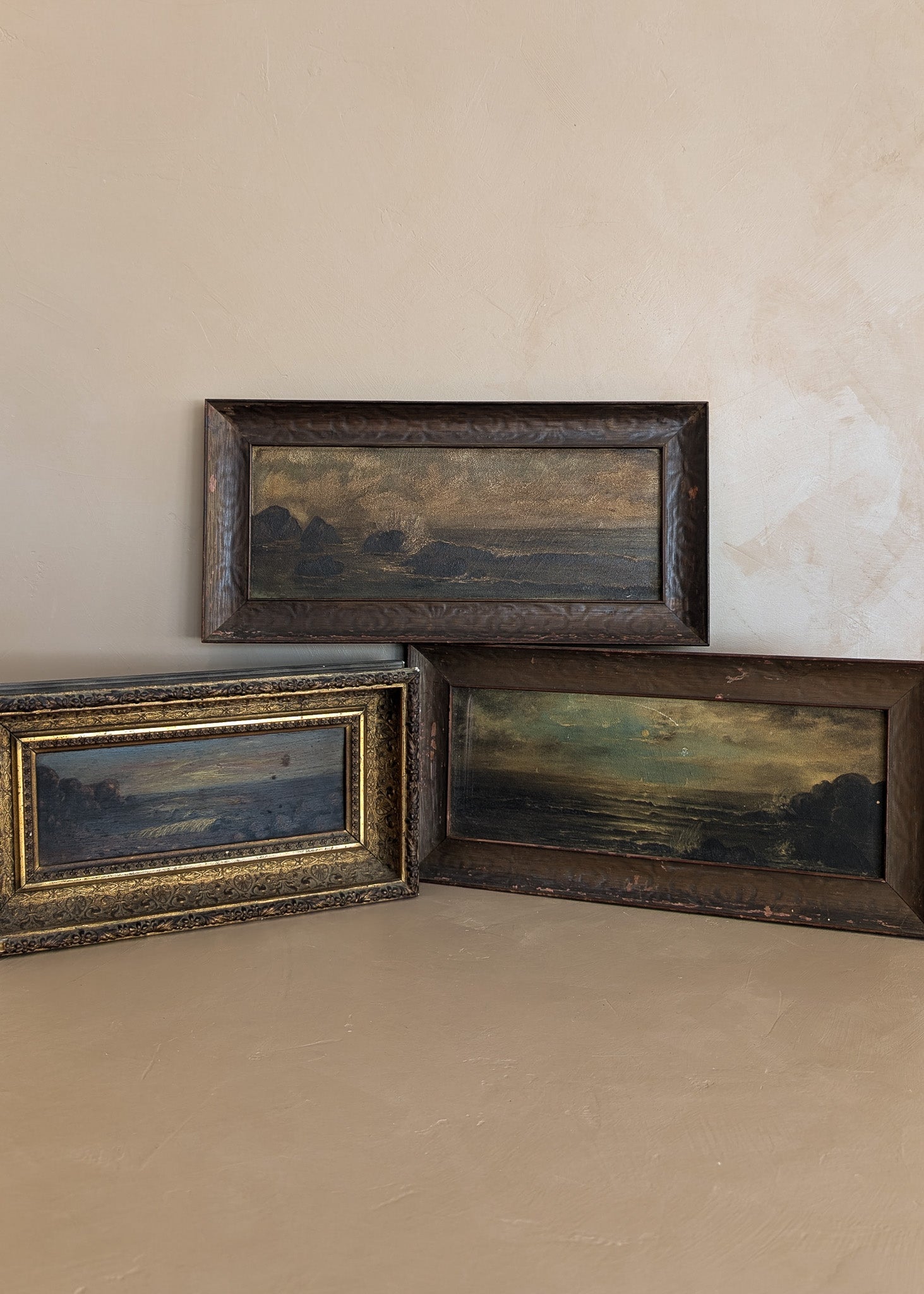 Antique Extra Thick Gilt-Framed Moody Seascape Painting
