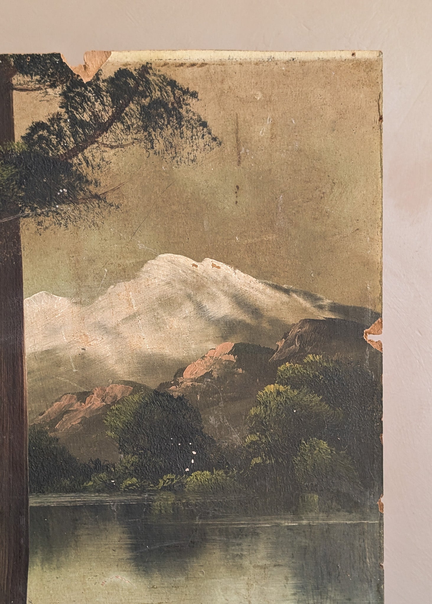 Moody Antique Landscape Painting on Board