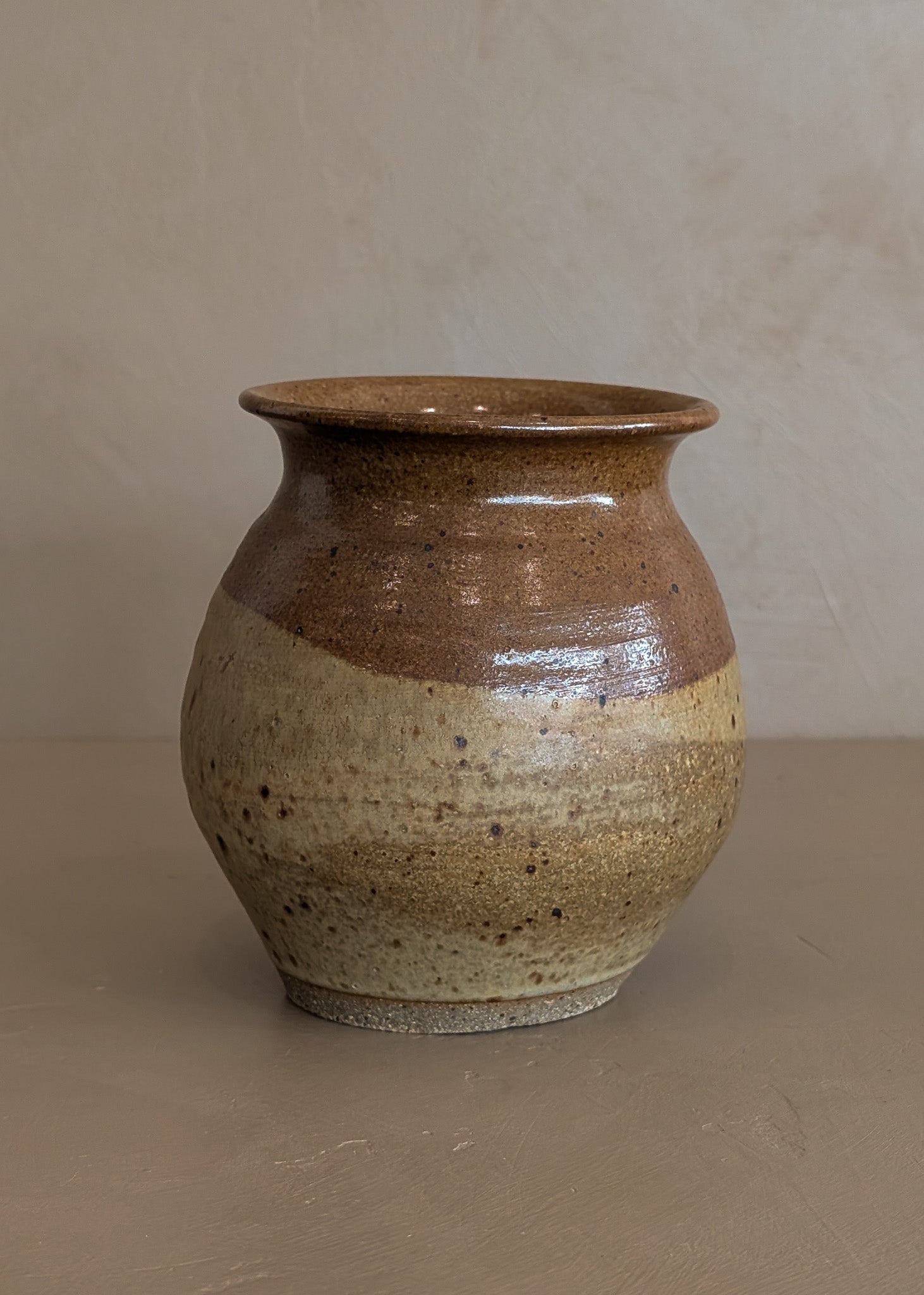 Stamped Neutral Speckled Studio Pottery Vase