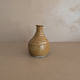 Stamped Neutral Glazed and Ribbed Studio Pottery Vase