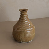 Stamped Neutral Glazed and Ribbed Studio Pottery Vase