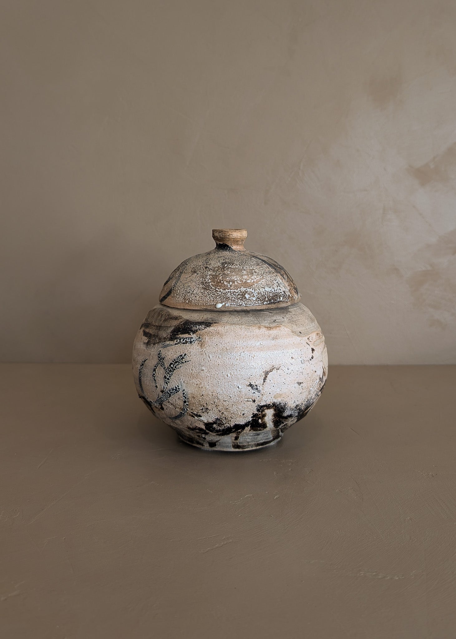 Unique Raku-Fired Signed Studio Pottery Lidded Vessel