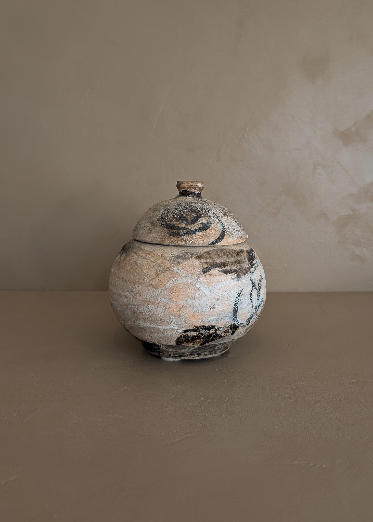 Unique Raku-Fired Signed Studio Pottery Lidded Vessel