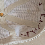 Embroidered Levity Interiors Hat with Leather Strap and Brass Clasp - Cream Hat with Burgundy Thread