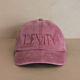 Embroidered Levity Interiors Hat with Leather Strap and Brass Clasp - Burgundy Hat with Burgundy Thread