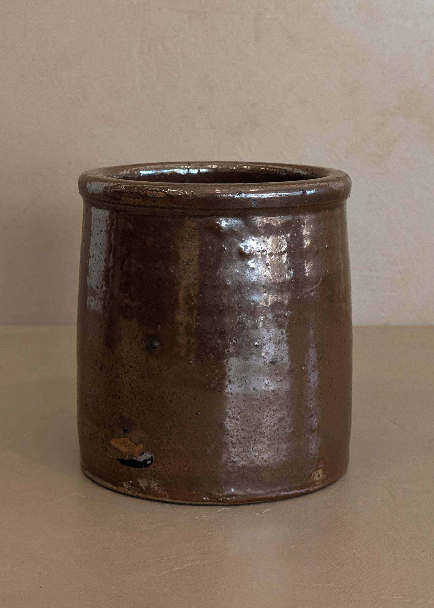 Antique Stoneware Crock with Brown Glaze