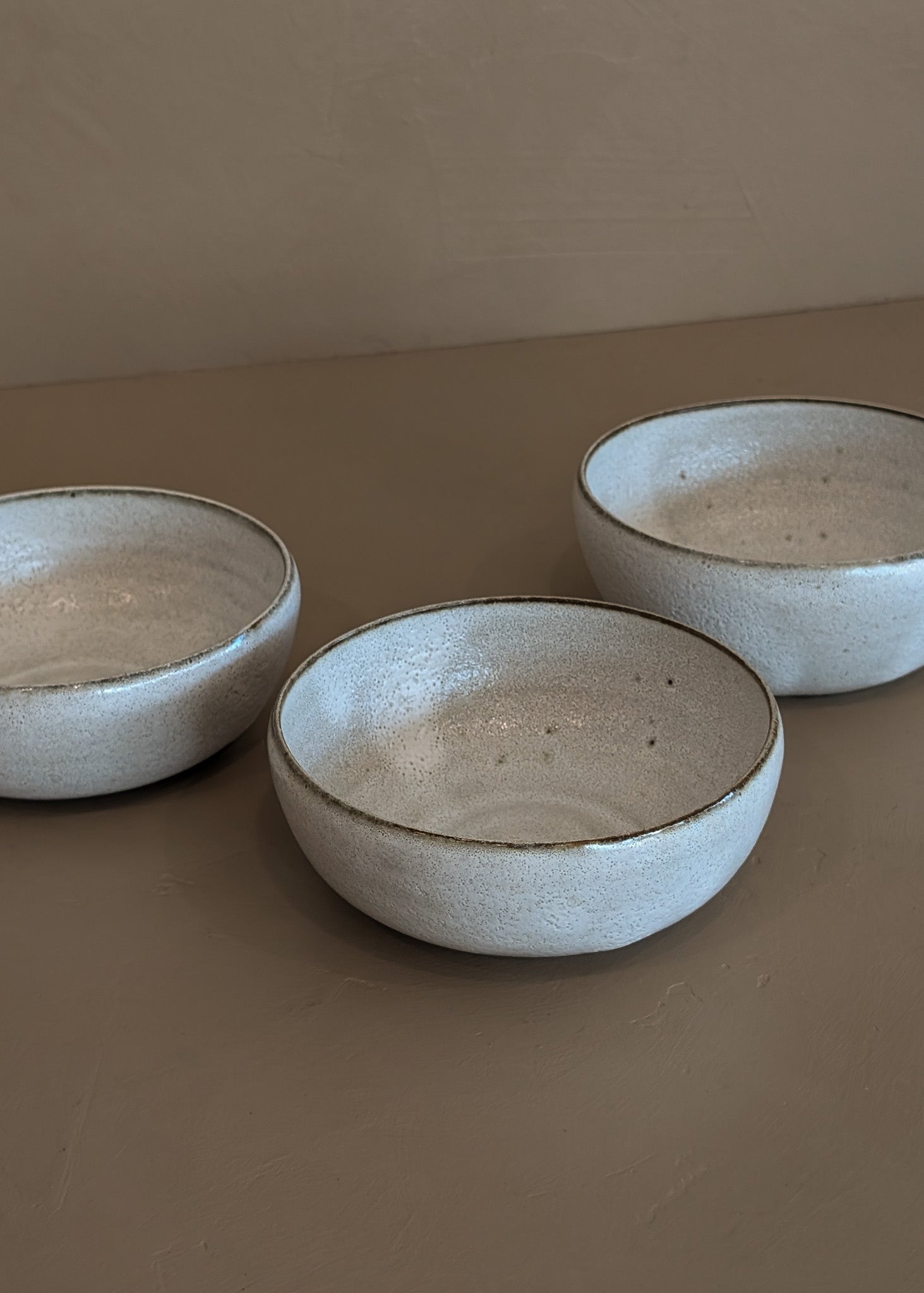 Set of 3 Neutral Glazed Studio Pottery Small Snack Bowls