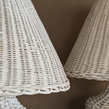 Pair of Vintage White Wicker Table Lamps with Matching Wicker Lampshades