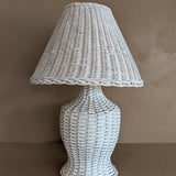 Pair of Vintage White Wicker Table Lamps with Matching Wicker Lampshades