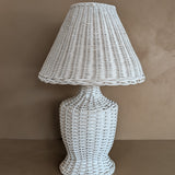 Pair of Vintage White Wicker Table Lamps with Matching Wicker Lampshades