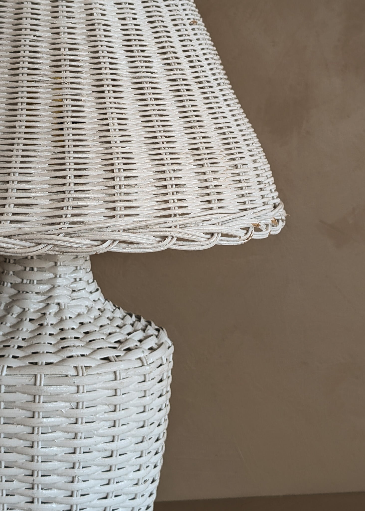 Pair of Vintage White Wicker Table Lamps with Matching Wicker Lampshades