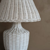 Pair of Vintage White Wicker Table Lamps with Matching Wicker Lampshades