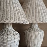 Pair of Vintage White Wicker Table Lamps with Matching Wicker Lampshades