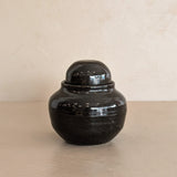 Dark Brown Studio Pottery Small Lidded Vessel with Chunky Lid