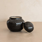 Dark Brown Studio Pottery Small Lidded Vessel with Chunky Lid