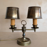 Vintage Bouillotte-Style Brass Lamp with Original Brass Lampshades