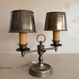 Vintage Bouillotte-Style Brass Lamp with Original Brass Lampshades