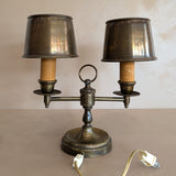 Vintage Bouillotte-Style Brass Lamp with Original Brass Lampshades