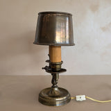 Vintage Bouillotte-Style Brass Lamp with Original Brass Lampshades