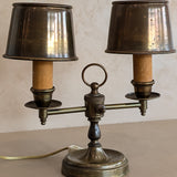 Vintage Bouillotte-Style Brass Lamp with Original Brass Lampshades