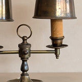 Vintage Bouillotte-Style Brass Lamp with Original Brass Lampshades