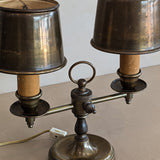 Vintage Bouillotte-Style Brass Lamp with Original Brass Lampshades