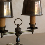 Vintage Bouillotte-Style Brass Lamp with Original Brass Lampshades