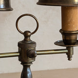 Vintage Bouillotte-Style Brass Lamp with Original Brass Lampshades