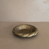 Large Vintage Brass Catchall Dish with Thick Braided Edge Detailing