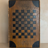 Large Early 1800s Antique Primitive Folk Art Hand-Painted Double-Sided Wooden Checker or Chessboard