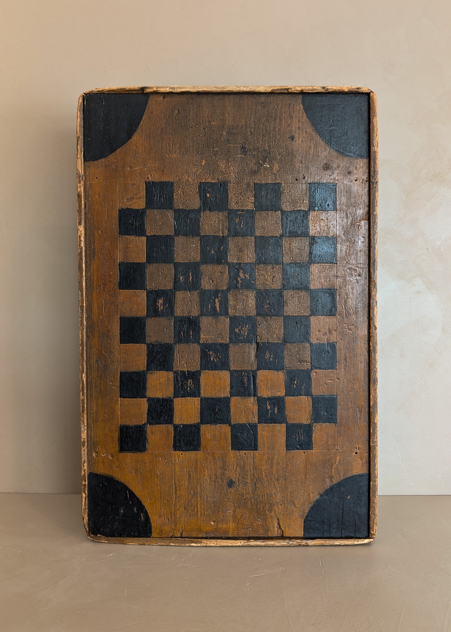 Large Early 1800s Antique Primitive Folk Art Hand-Painted Double-Sided Wooden Checker or Chessboard