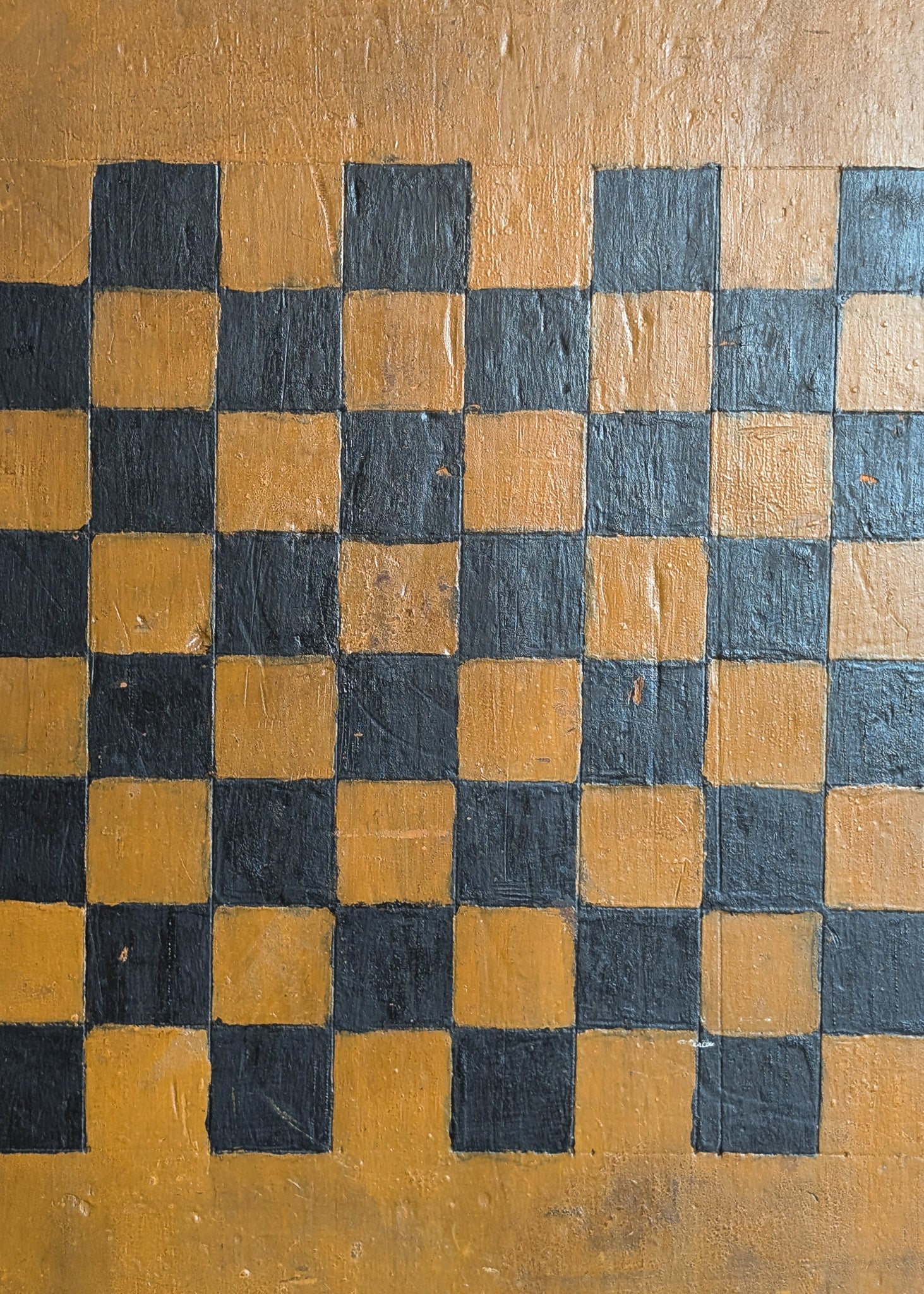 Large Early 1800s Antique Primitive Folk Art Hand-Painted Double-Sided Wooden Checker or Chessboard