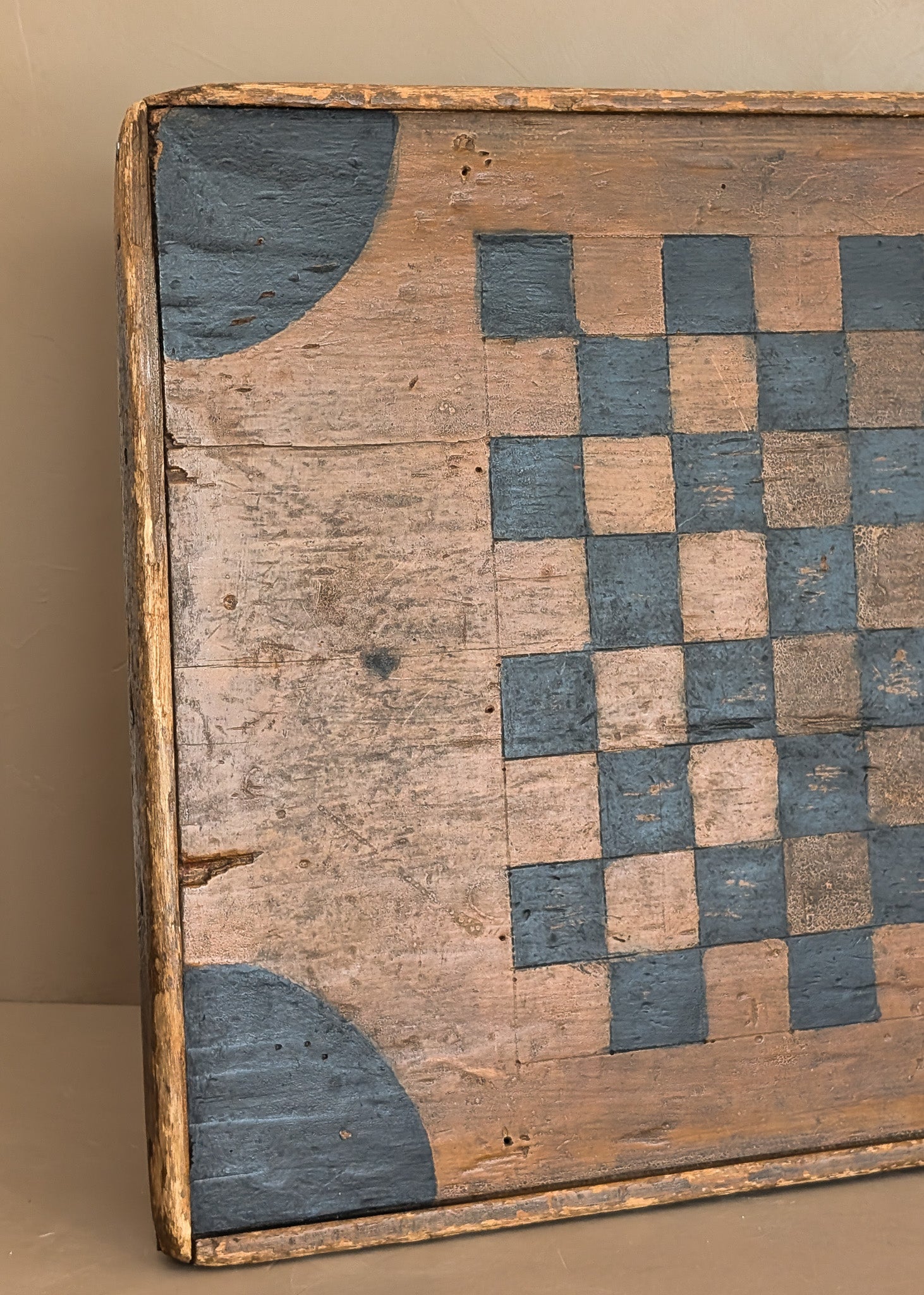 Large Early 1800s Antique Primitive Folk Art Hand-Painted Double-Sided Wooden Checker or Chessboard