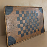 Large Early 1800s Antique Primitive Folk Art Hand-Painted Double-Sided Wooden Checker or Chessboard