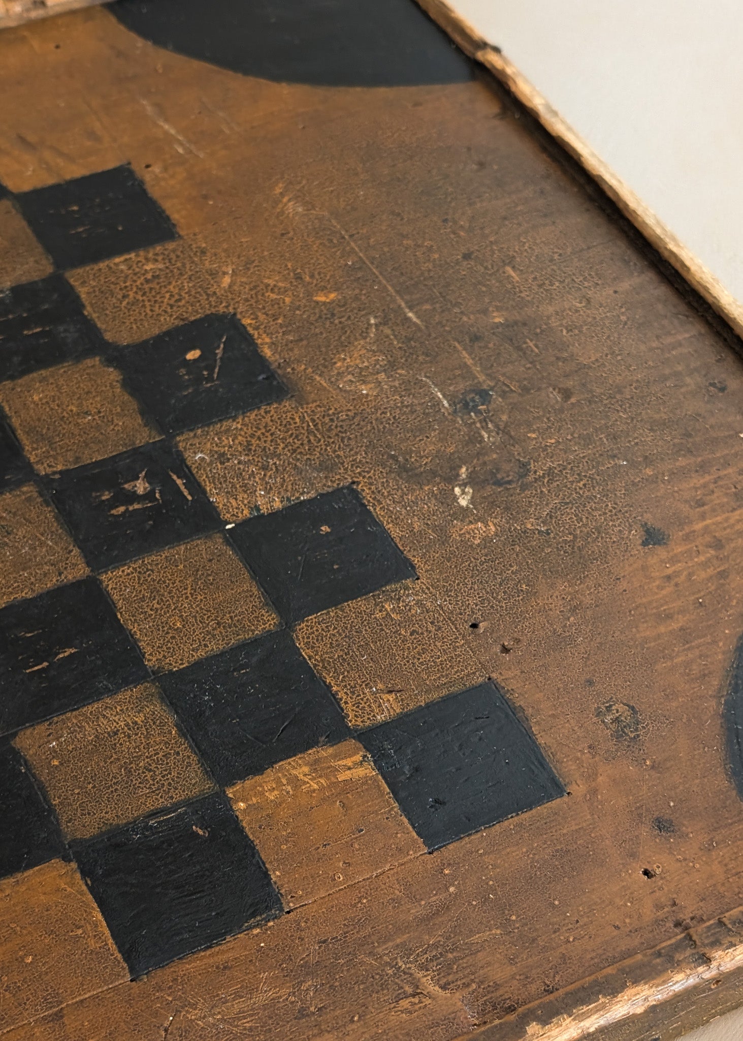 Large Early 1800s Antique Primitive Folk Art Hand-Painted Double-Sided Wooden Checker or Chessboard