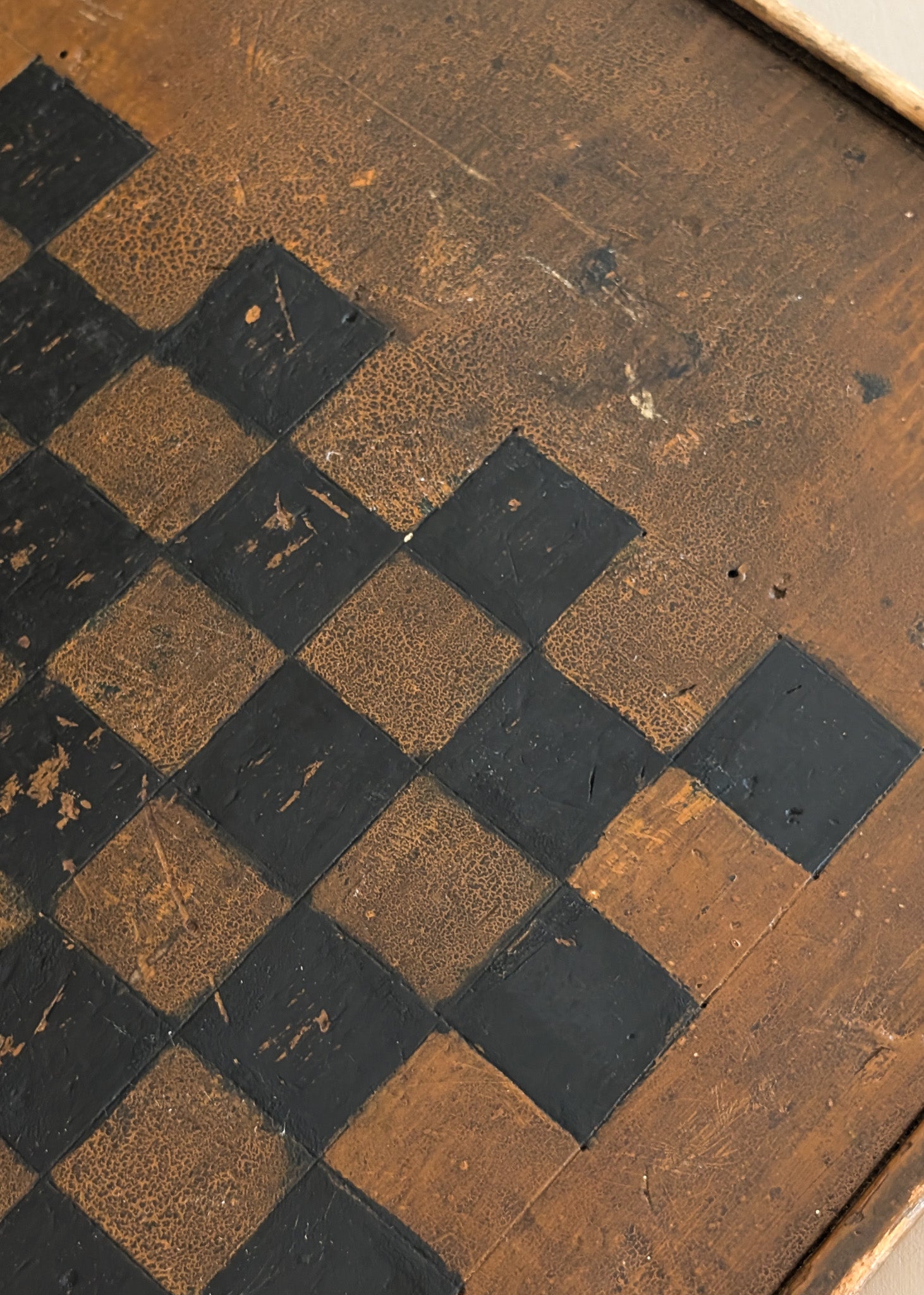 Large Early 1800s Antique Primitive Folk Art Hand-Painted Double-Sided Wooden Checker or Chessboard