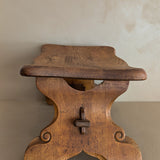 Unique Vintage Hand-carved Wooden Oak Ottoman/Stool with Scroll Detailing