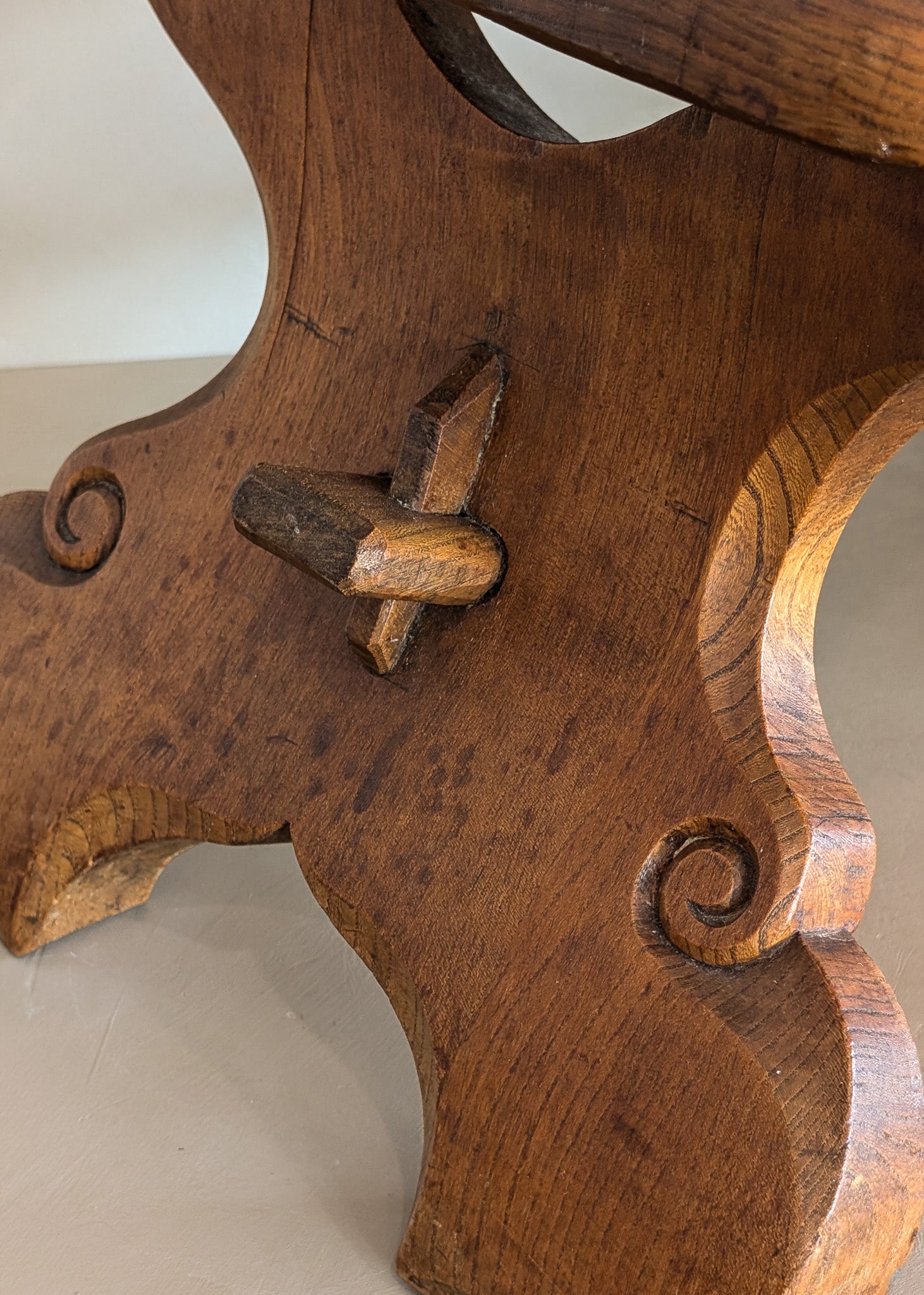 Unique Vintage Hand-carved Wooden Oak Ottoman/Stool with Scroll Detailing