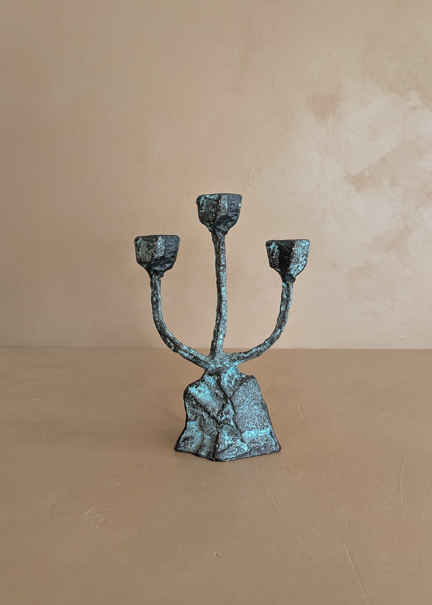 Vintage Brutalist Bronze Paul Evans-Style Candelabra