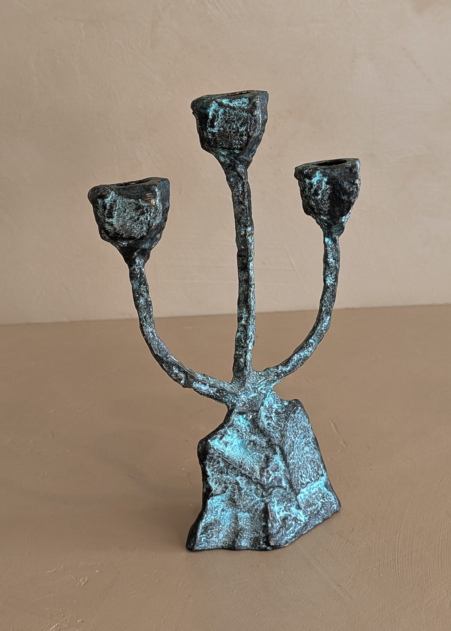 Vintage Brutalist Bronze Paul Evans-Style Candelabra