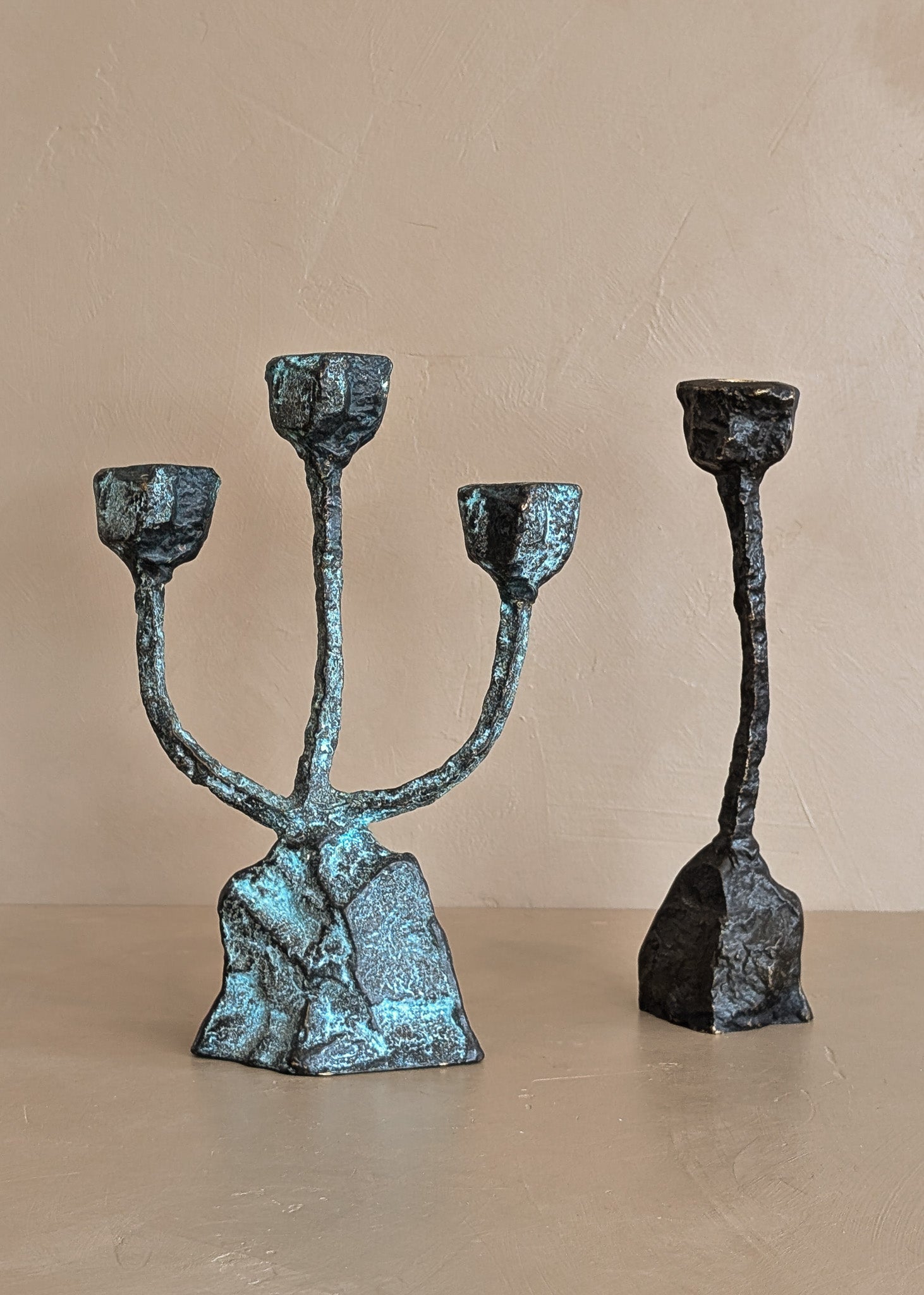 Vintage Brutalist Bronze Paul Evans-Style Candelabra